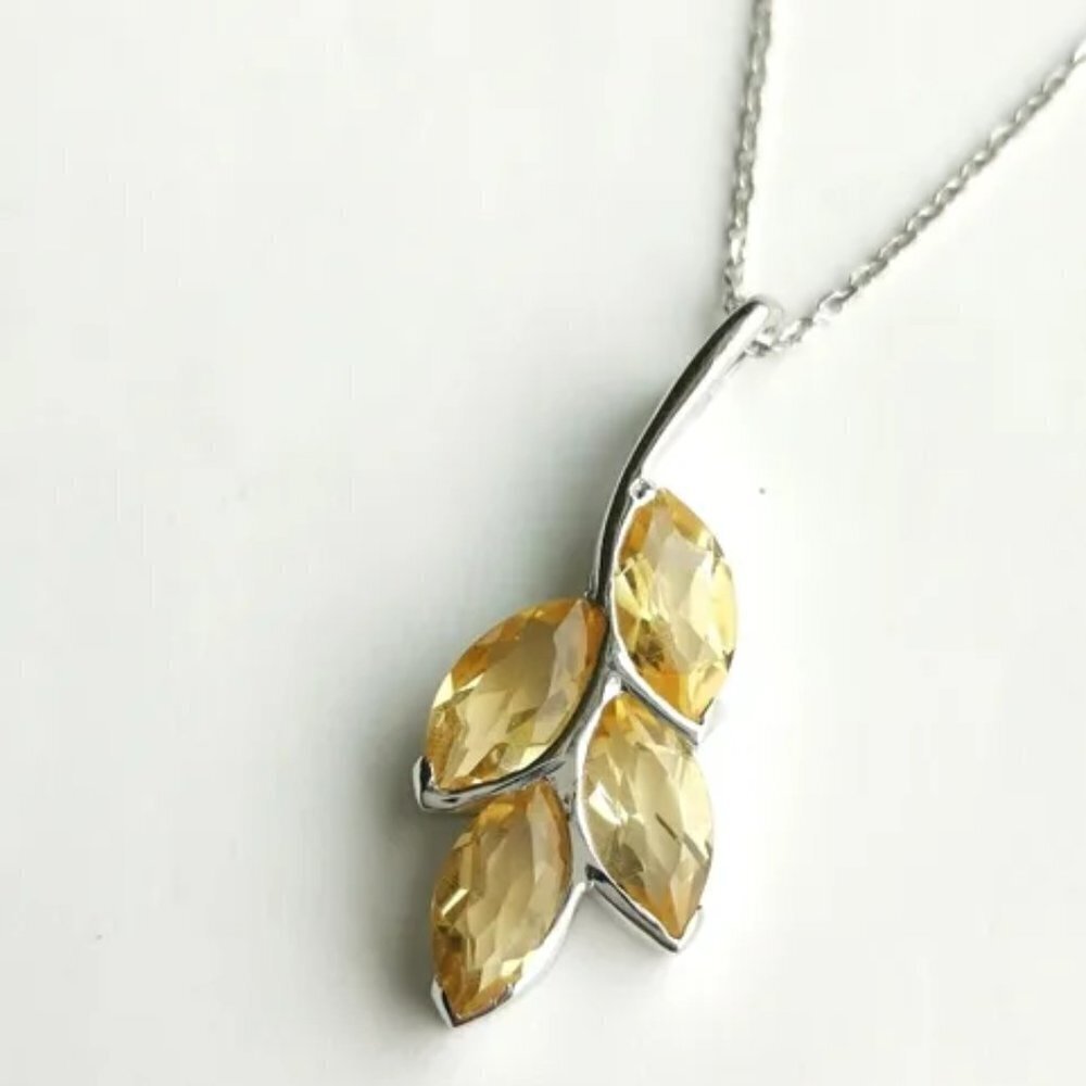 Citrine marquise cut pendant necklace leaves design 🆕 - Picture 2 of 8